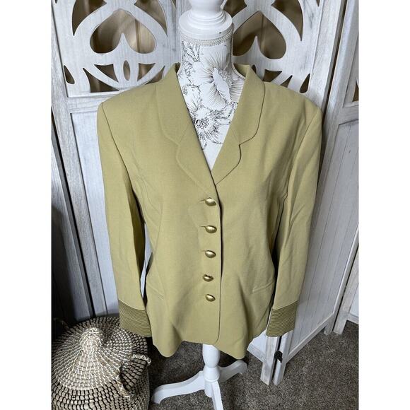 Louis Feraud Tan Silk Blend Button-Up Blazer Size 14 Gold Button - Picture 1 of 5